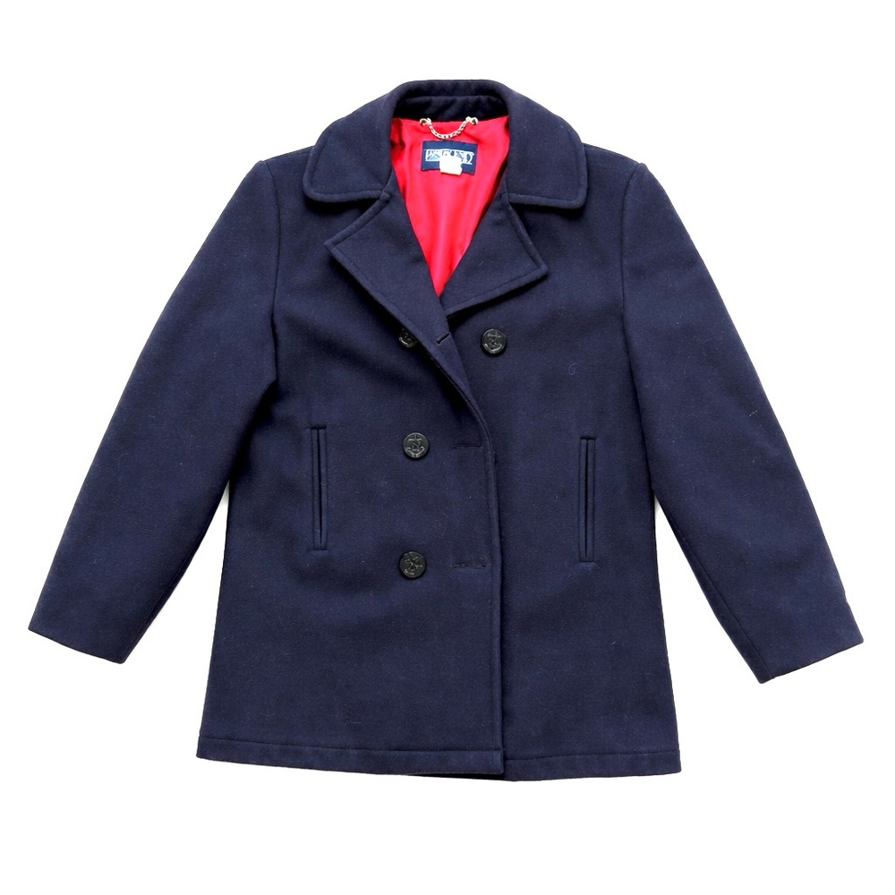 Vintage 90s Lands’ End Wool Peacoat Navy Blue Red Lined USA Made Women’s 12